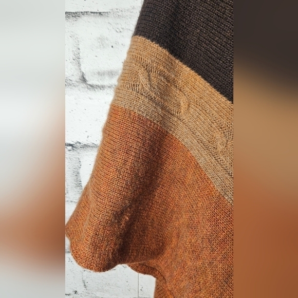 Corti Italy Wool Blend Poncho Cardigan One Size Brown Black Open Front Wrap - Picture 6 of 11